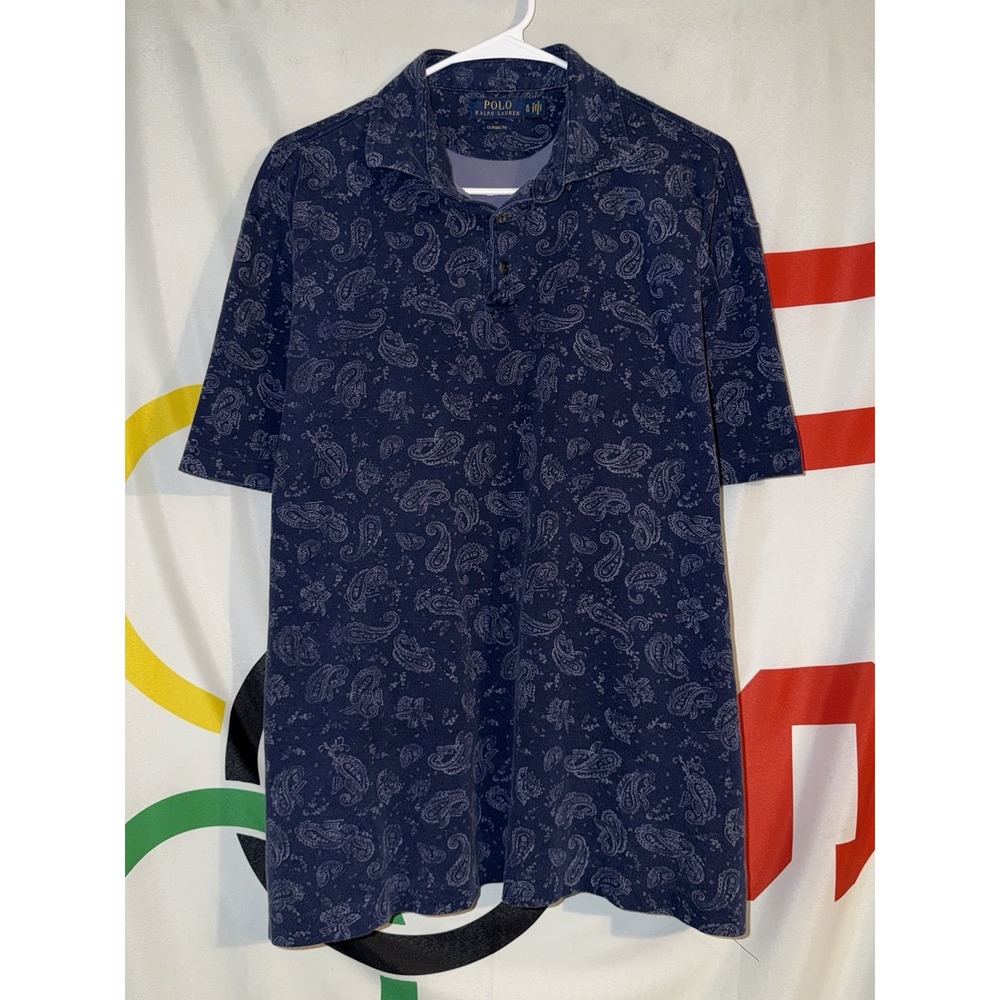 Polo Ralph Lauren Shirt Mens XL Navy Blue Paisley Cotton